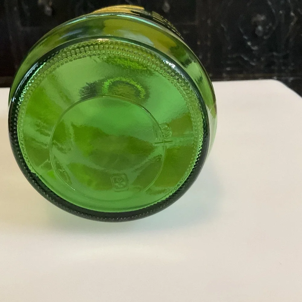 Vintage Anchor Hocking Green Lemonade Jar Green Glass Carafe Yellow Lid 1980s